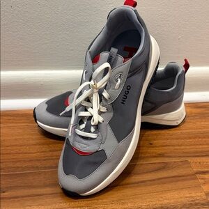 HUGO Men's Stylish Gray and Red Sneakers